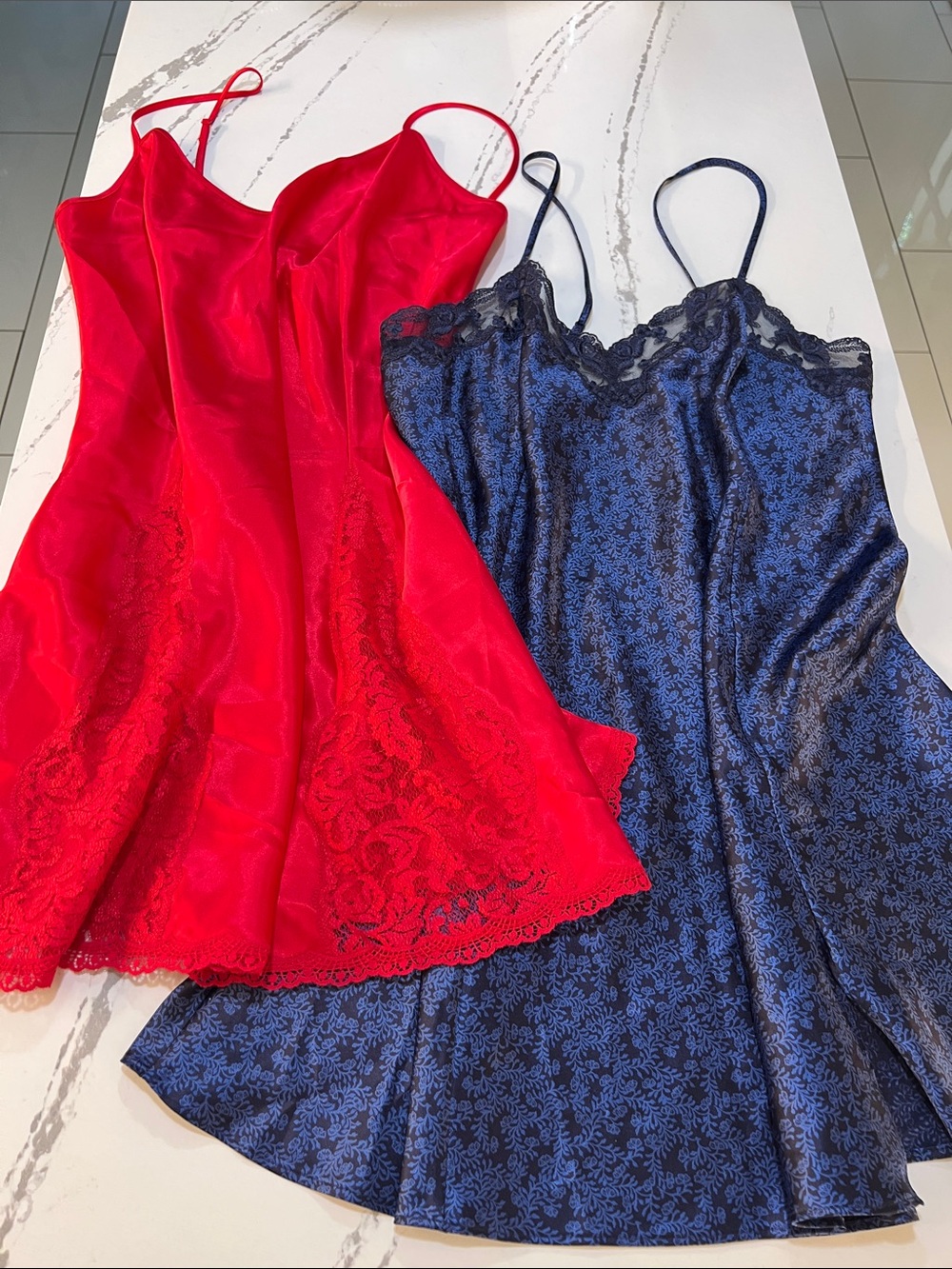 Women's Lace-Trim Slip Dress - Red and Navy Bundle size L